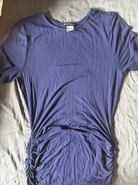 VENUS Navy Short-Sleeve Ruched Hem Drwss